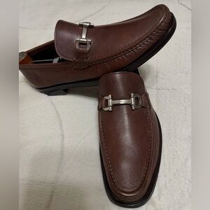 $900 Salvatore Ferragamo Gancini Horse-bit Brown Leather Loafers 10